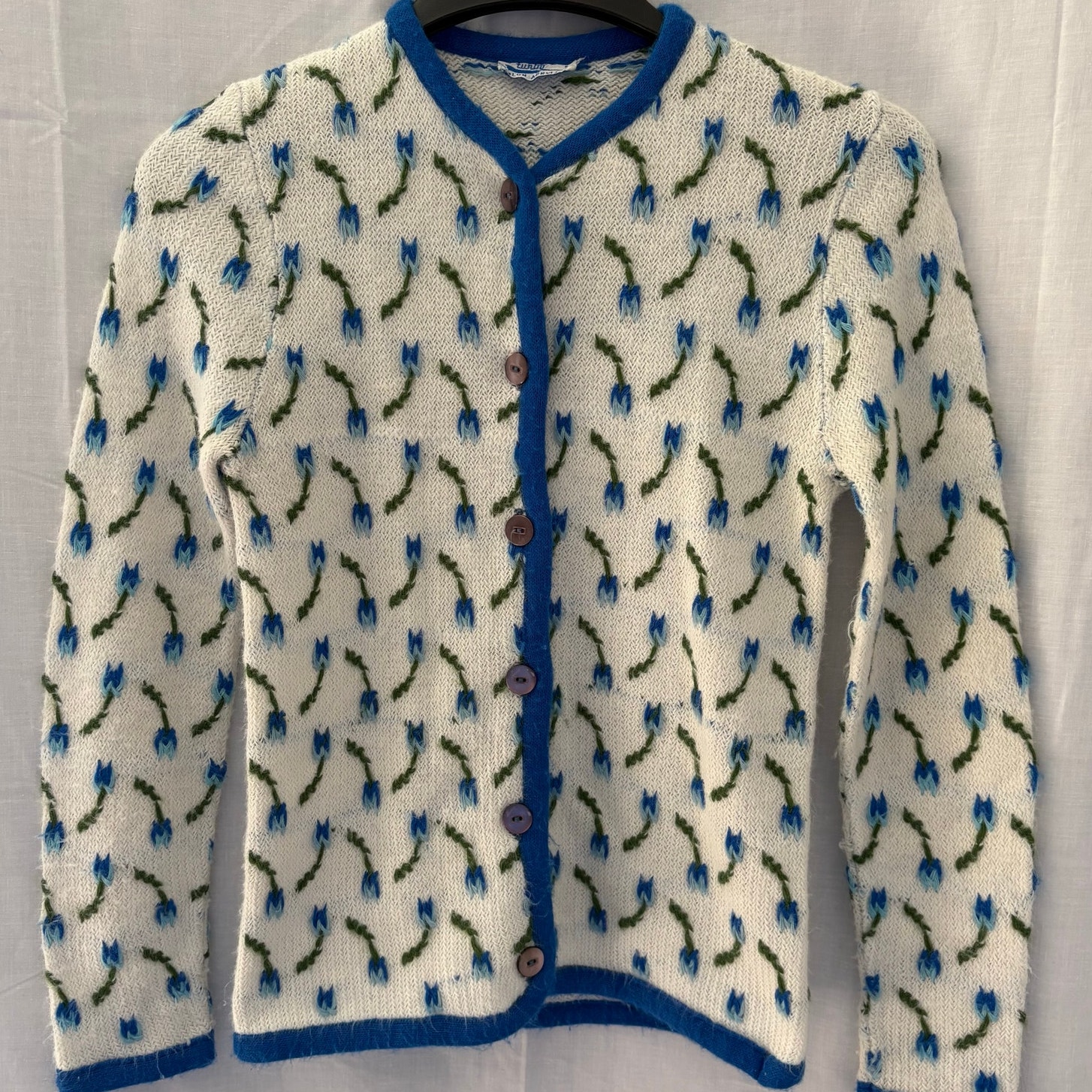 Turbo Vintage 50s 60s All Over Tulip Accent Cardigan Sweater Small